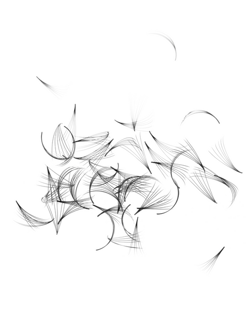 VOL-X Loose Pre-made lash extensions Fans scattered on a white surface.