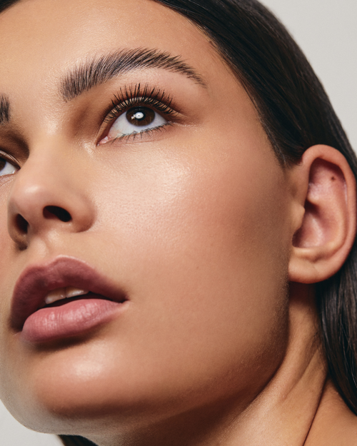 Close up of a model with a eyebrow lamination.