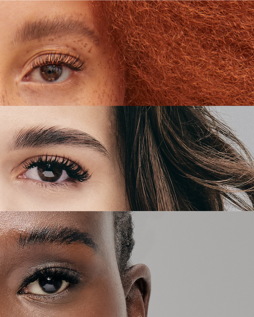 Close up of three models' eyes after an eyelash extensions.