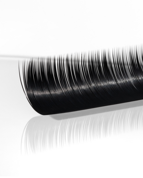 A strip of Plush lash extensions on a white background.