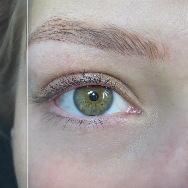 Before and after of a model with a Lash Lift.