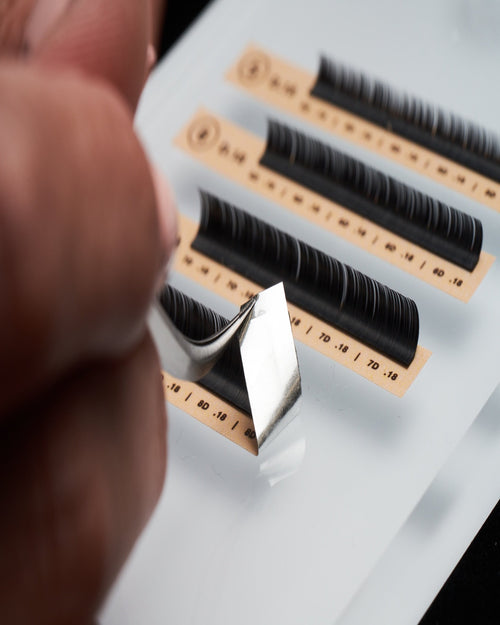 Picking up lash strip from Lash Extensions Tile.