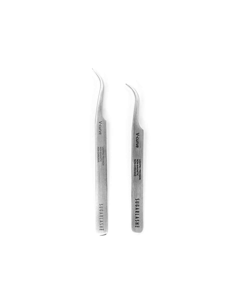Two pairs of lash extension Volume Pick-up Tweezers V-Curve.