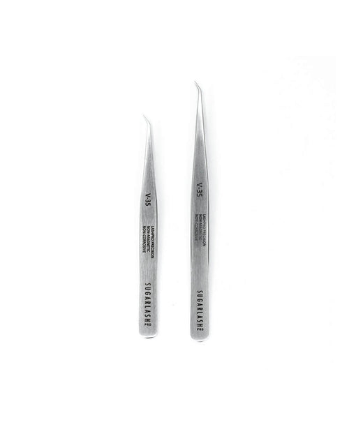 Two pairs of Volume Lash Extension Tweezers side by side.