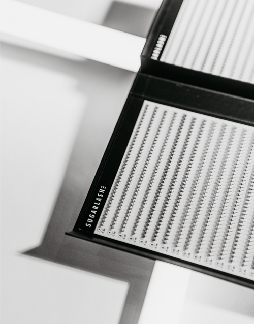 Inside of a VOL-X Standard Pre-made eyelash extensions
fans tray.