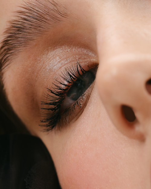 A close up of a model's eye who has Glaze applied.
