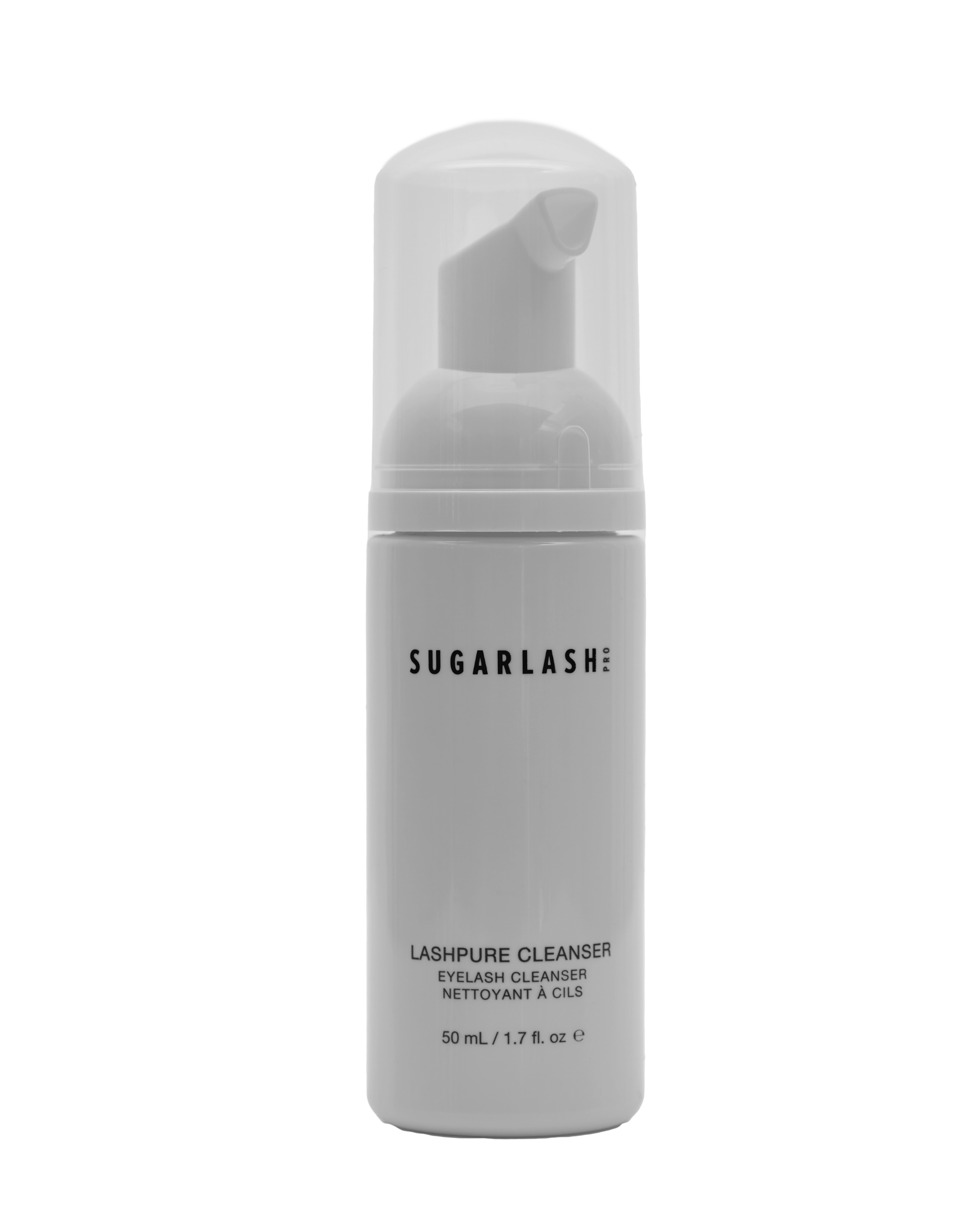 Bottle of LashPURE cleanser for eyelash extensions.
