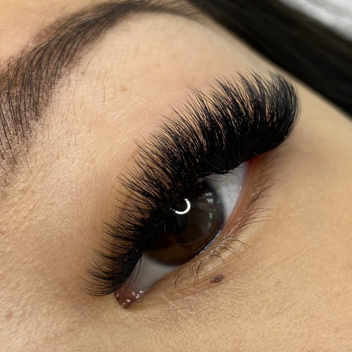 Close up of model's eye with Runway eyelash extensions.